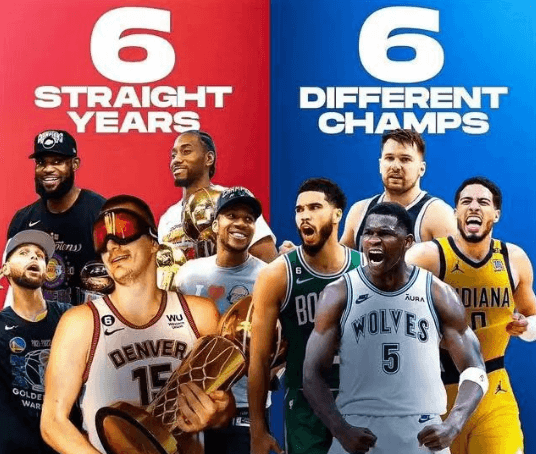 Il campionato NBA appartiene a squadre diverse per 6 anni consecutivi